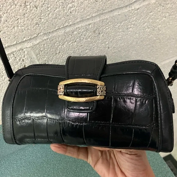 Brighton Crossbody Black Leather Bag Purse Croc Embossed Western Cowgirl Cottage - Picture 7 of 17